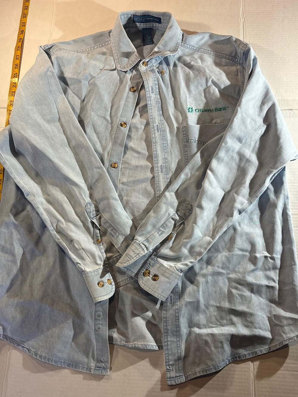 Vintage Harvard Square Citizens Bank Logo Denim Cotton Button Up Shirt Medium